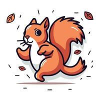 mignonne dessin animé écureuil avec l'automne feuilles. vecteur illustration isolé sur blanc Contexte.