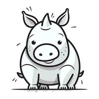 illustration de une mignonne dessin animé rhinocéros sur une blanc Contexte vecteur