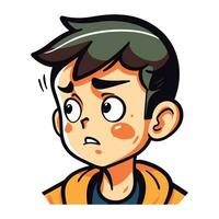 illustration de une garçon avec une triste expression sur le sien affronter. vecteur
