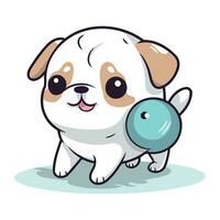 mignonne dessin animé chien avec balle. vecteur illustration isolé sur blanc Contexte.