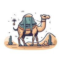 chameau dans désert. vecteur illustration dans griffonnage style.