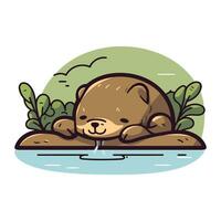 mignonne dessin animé loutre dans le rivière. vecteur illustration pour votre conception