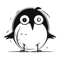 mignonne dessin animé hibou avec gros yeux. noir et blanc vecteur illustration.