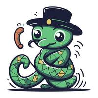 mignonne serpent dans une chapeau et avec une ver. vecteur illustration.