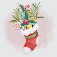 bouquet de noël aquarelle avec chaussette vecteur