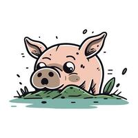 mignonne porc dans le herbe. vecteur illustration de une cochon.