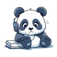 mignonne Panda avec téléphone et livre. vecteur illustration de une Panda.