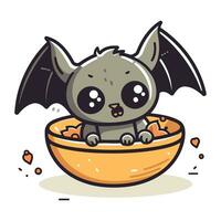 mignonne dessin animé chauve souris dans bol. vecteur illustration isolé sur blanc Contexte.