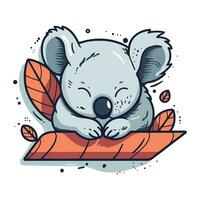 mignonne koala en train de dormir sur une enregistrer. vecteur dessin animé illustration.