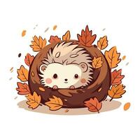 mignonne hérisson dans une nid de l'automne feuilles. vecteur illustration.