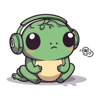 grenouille écoute à la musique avec écouteurs. mignonne dessin animé vecteur illustration.