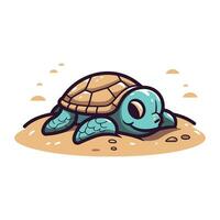 mignonne dessin animé tortue sur le sable. vecteur illustration dans une plat style.