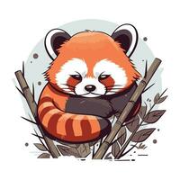 mignonne rouge Panda séance sur le branche. vecteur illustration.