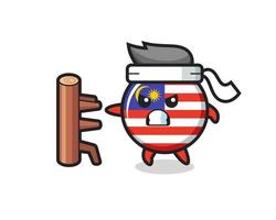 illustration de dessin animé d'insigne de drapeau de la malaisie en tant que combattant de karaté vecteur