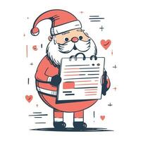 Père Noël claus avec une bloc-notes. vecteur illustration dans dessin animé style.