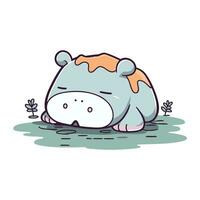 mignonne hippopotame en train de dormir sur le herbe. vecteur dessin animé illustration.