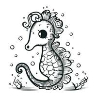 hippocampe dans le mer. noir et blanc vecteur illustration.