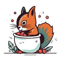 mignonne écureuil dans une pot. vecteur illustration dans dessin animé style.