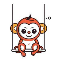mignonne singe séance sur balançoire. vecteur illustration dans dessin animé style.