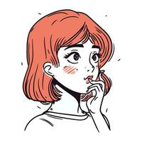 vecteur illustration de une Jeune femme avec rouge cheveux et une réfléchi Regardez