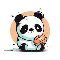 mignonne Panda ours avec balle. vecteur illustration dans dessin animé style.