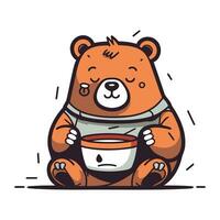 mignonne ours avec tasse de thé ou café. dessin animé vecteur illustration.