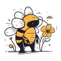 abeille avec fleur. vecteur illustration dans griffonnage style.