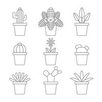 cactus les plantes dans des pots plat conception. vecteur illustration Facile ligne style