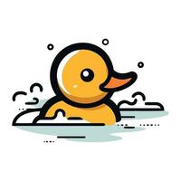 mignonne Jaune caoutchouc canard jouet nager dans l'eau. vecteur illustration.