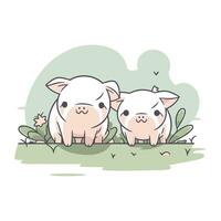 vecteur illustration de deux mignonne peu les cochons dans le herbe. mignonne dessin animé animaux.