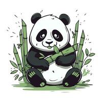 mignonne Panda séance sur bambou. vecteur illustration dans dessin animé style.