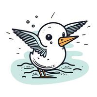 mignonne dessin animé mouette en volant dans le ciel. vecteur illustration.