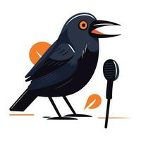 corbeau en chantant dans microphone. vecteur illustration dans plat dessin animé style.