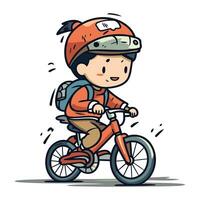 garçon dans casque équitation une vélo. vecteur illustration de une enfant sur une vélo.