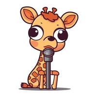 mignonne girafe personnage en chantant dans microphone vecteur illustration. girafe dessin animé personnage