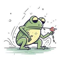 grenouille avec une microphone. vecteur illustration de une dessin animé grenouille.