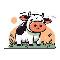 mignonne vache permanent sur le herbe. vecteur illustration dans plat style.