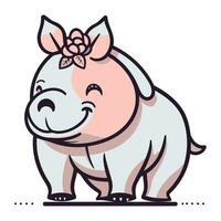 mignonne dessin animé porc avec une fleur dans sa cheveux. vecteur illustration.