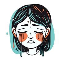 triste fille avec larmes dans sa yeux. vecteur illustration dans esquisser style.
