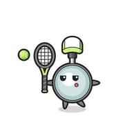 personnage de dessin animé de loupe en tant que joueur de tennis vecteur
