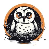 hibou dans le nid. main tiré vecteur illustration dans rétro style.