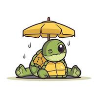 tortue avec parapluie. mignonne dessin animé personnage. vecteur illustration.