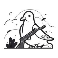 Pigeon avec une pistolet sur une blanc Contexte. vecteur illustration