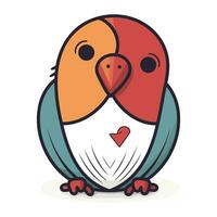 mignonne dessin animé perroquet avec cœur dans ses le bec. vecteur illustration.