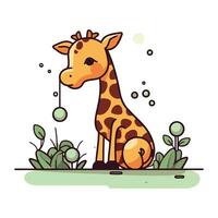 mignonne dessin animé girafe avec balle. vecteur illustration dans plat style.