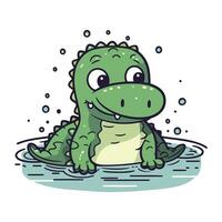 mignonne crocodile dans le l'eau. vecteur illustration. dessin animé style.