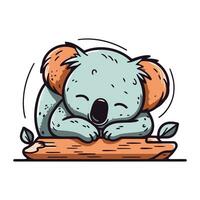 mignonne dessin animé koala en train de dormir sur une enregistrer. vecteur illustration.