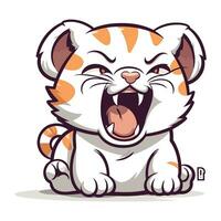 mignonne dessin animé tigre isolé sur une blanc Contexte. vecteur illustration.