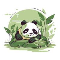 mignonne Panda séance sur le rock. vecteur dessin animé illustration.