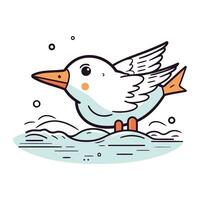 mignonne dessin animé mouette sur le l'eau. vecteur illustration.